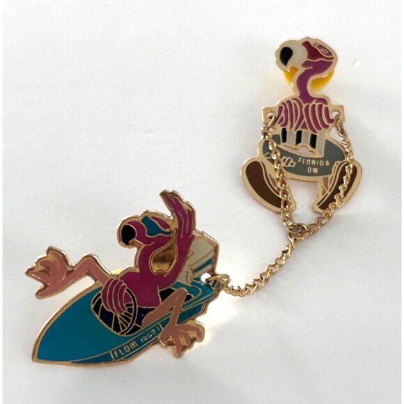 Odyssey of the Mind Florida FL Flamingo Boat Parasailing Pin 2 Set - Picture 1 of 4